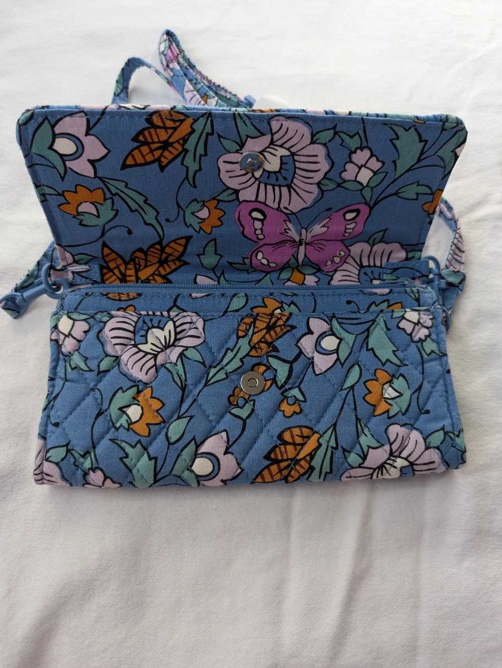 Vera Bradley Wild Prairie Floral Blue Quilted Fabric Crossbody Wallet Bag - Picture 5 of 14